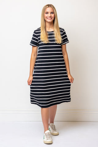 100% Cotton Striped Dress in Black & White