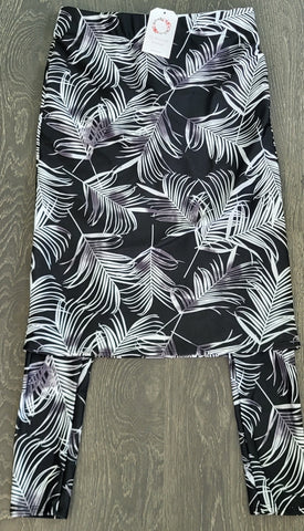 Palm Print Swim Pencil Style Skirt with Built-in Leggings