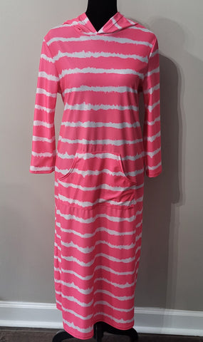 Pink & White Tie Dye Hoodie Style Swim & Beach Dress