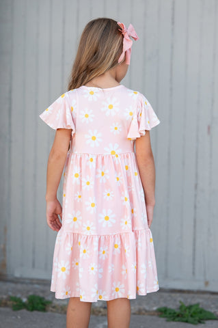 Pre-Order Girls Emma Daisy Pink Spring Flutter Sleeve Dress