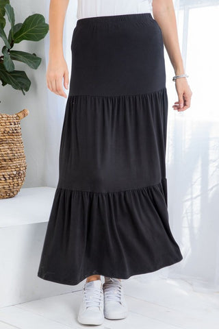 Plus Size Black Tiered Maxi Skirt