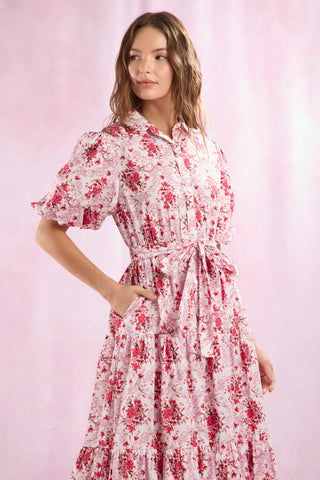 Pink Cotton Puff Sleeve Dress