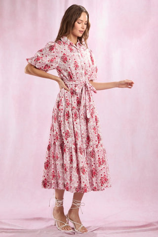 Pink Cotton Puff Sleeve Dress