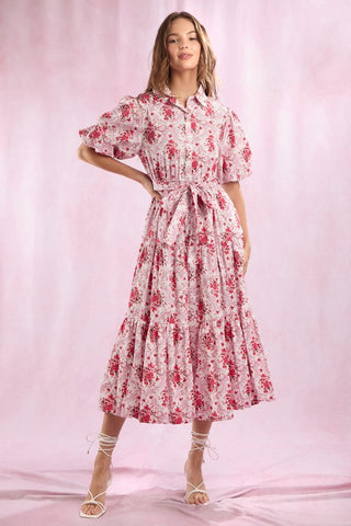 Pink Cotton Puff Sleeve Dress