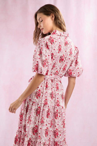 Pink Cotton Puff Sleeve Dress