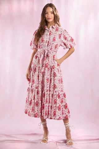 Pink Cotton Puff Sleeve Dress