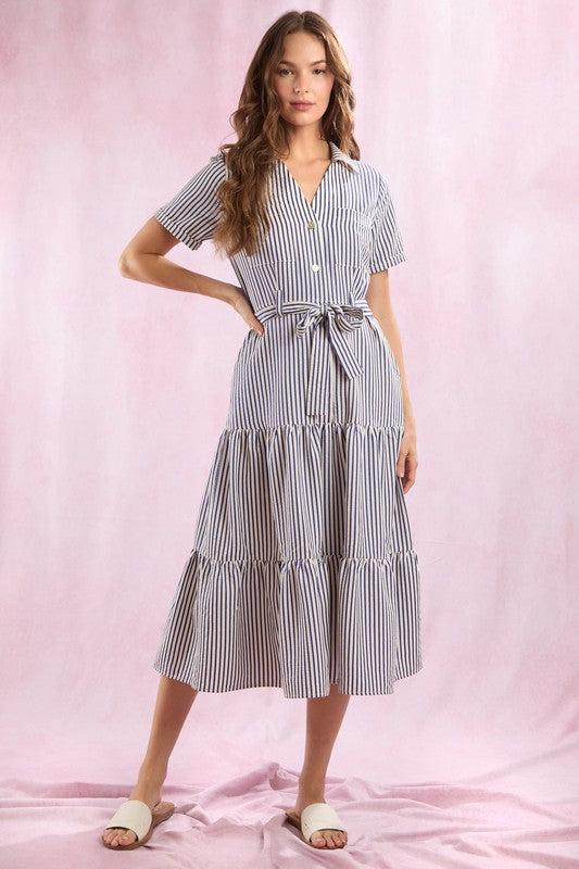 Striped Dress with Sash