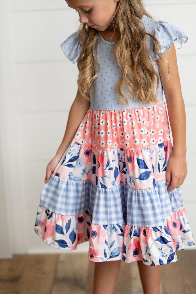 Pre-Order Girls Ava Periwinkle & Blue Tiered Floral Dress