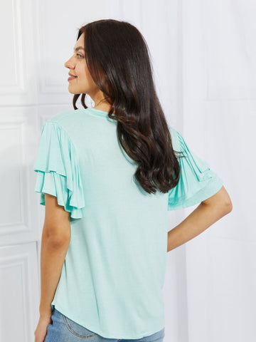 Round Neck Ruffle Sleeve Top in Blue