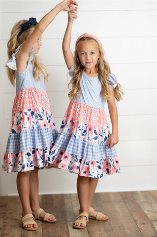 Pre-Order Girls Ava Periwinkle & Blue Tiered Floral Dress