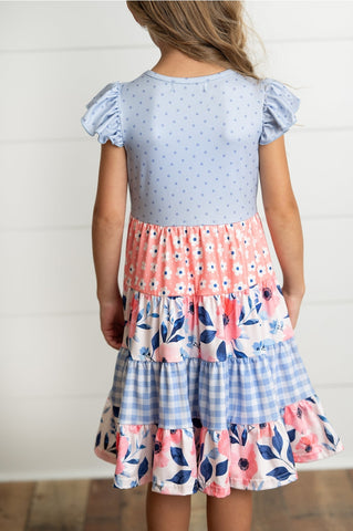 Pre-Order Girls Ava Periwinkle & Blue Tiered Floral Dress