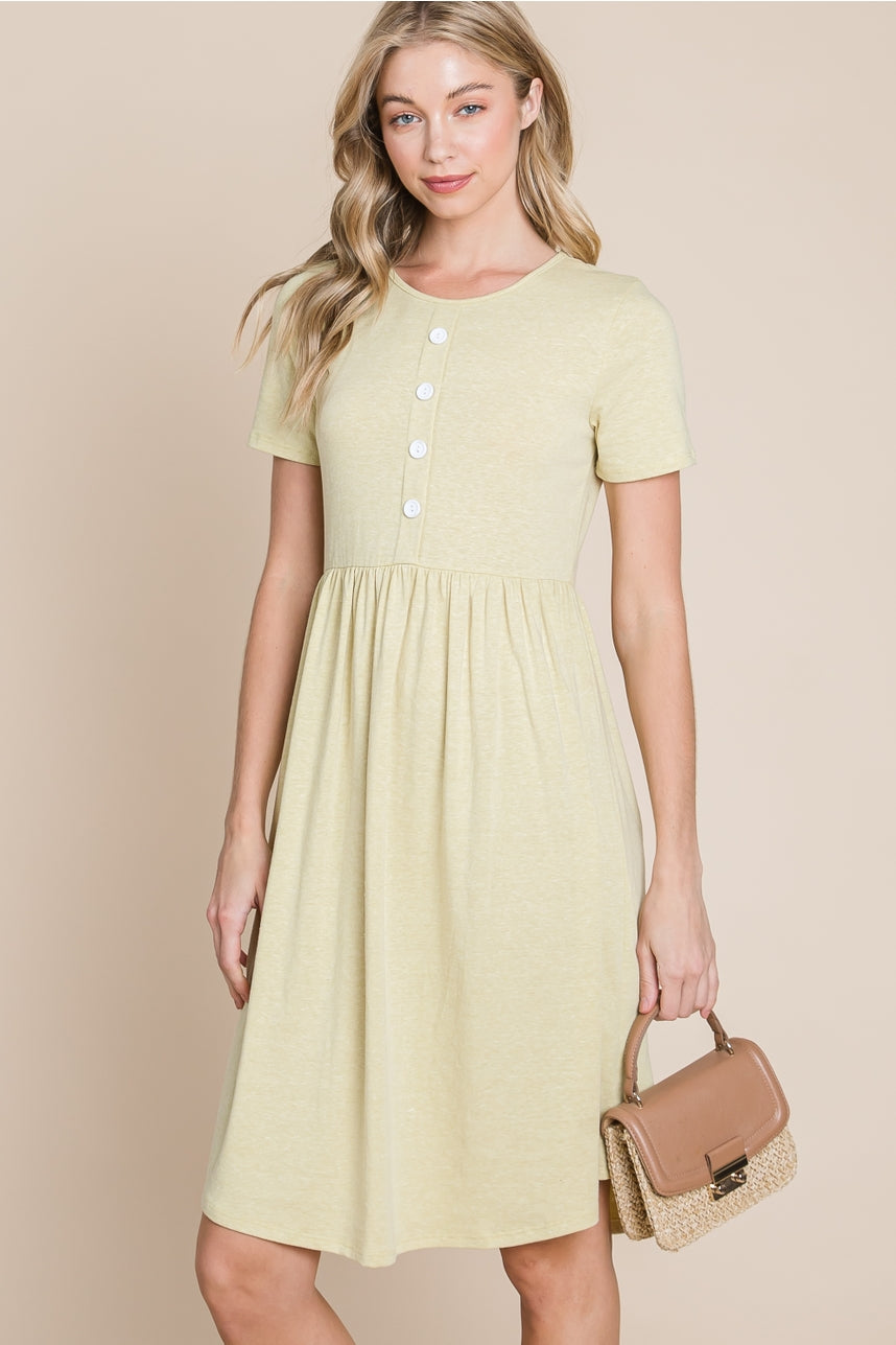 Lime Comfy Dress with Button Accents