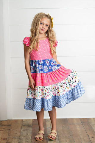 Pre-Order Girls Ava Hot Pink Floral Dress