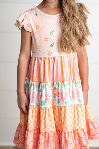 Pre-Order Girls Ava Peach Floral Dress