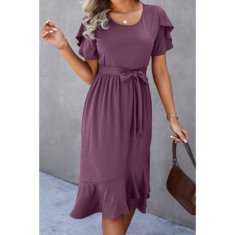 Mauve Ruffle Dress with Sash