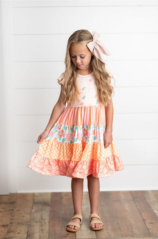 Pre-Order Girls Ava Peach Floral Dress