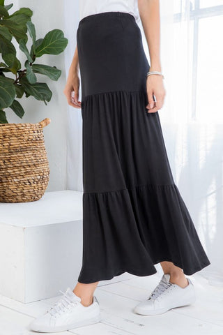 Plus Size Black Tiered Maxi Skirt