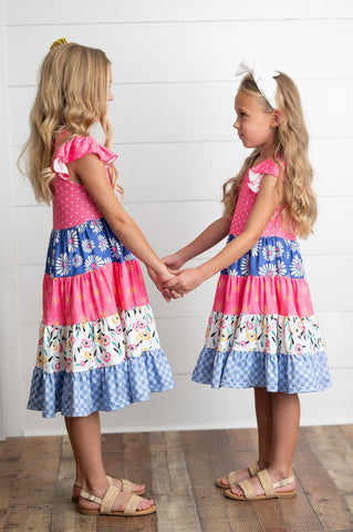 Pre-Order Girls Ava Hot Pink Floral Dress