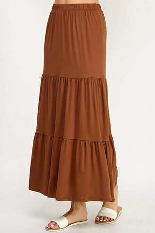 Brown Tiered Maxi Skirt