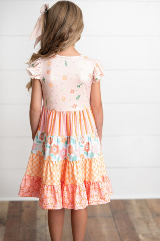 Pre-Order Girls Ava Peach Floral Dress