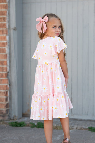 Pre-Order Girls Emma Daisy Pink Spring Flutter Sleeve Dress