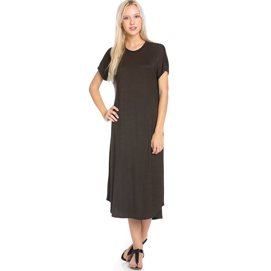 Midi Dress Comfy Dress in Dark Brown