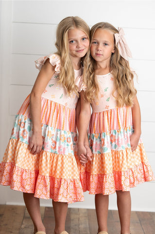 Pre-Order Girls Ava Peach Floral Dress