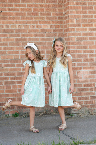 Pre-Order Girls Claire Sage Floral Dress