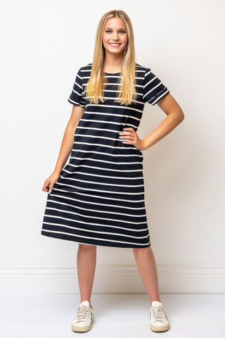 100% Cotton Striped Dress in Black & White