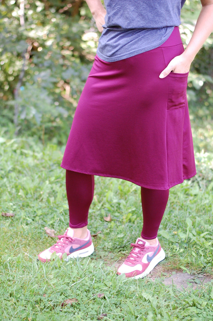 Cranberry A-line Side Pocket Style Athletic Skirt with Built-in Leggings (Athlesiure Fabric)