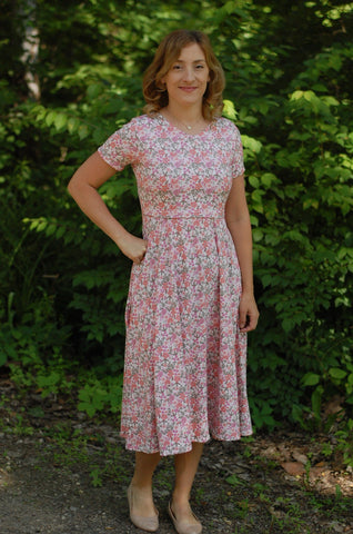 Blushing Blooms Cream Floral V-Neck Twirl Dress