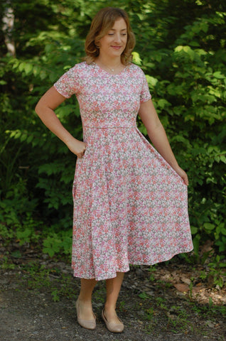 Blushing Blooms Cream Floral V-Neck Twirl Dress