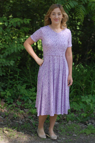 Lavender Blooms V-Neck Twirl Dress