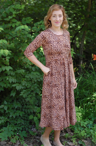 Size Small The Hannah Leopard Print Round Neck Twirl Knee-Length Dress