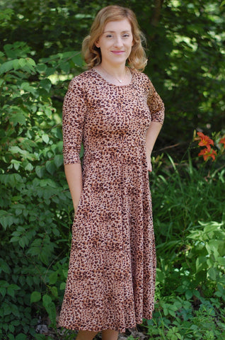 Size Small The Hannah Leopard Print Round Neck Twirl Knee-Length Dress