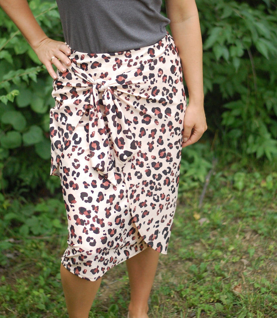 Beige Leopard Wrap/Sarong Style Swim Skirt with Built-in Shorts