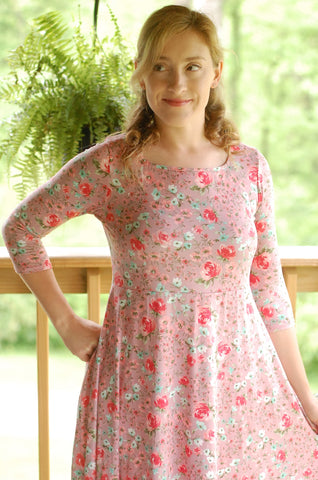 Blushing Blooms Mauve Floral Square Neck Twirl Dress