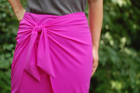 Fuschia Wrap/Sarong Style Swim Skirt with Built-in Shorts