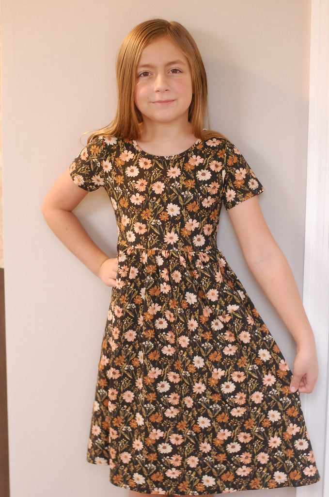 Girls Autumn Blooms Front Pocket Dress
