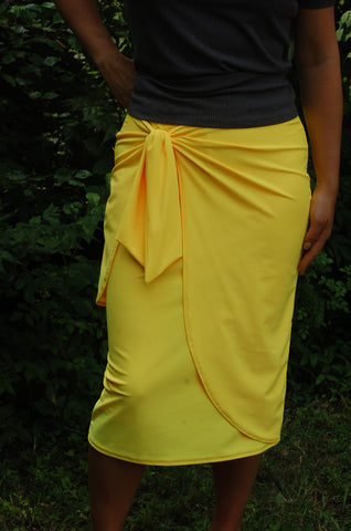 Yellow Wrap/Sarong Style Swim Skirt with Built-in Shorts