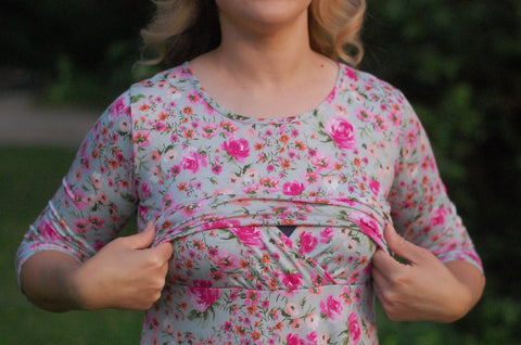 Mint Blooms Round Neck Twirl Nursing Friendly Dress