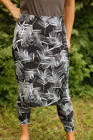 Palm Print Swim Pencil Style Skirt with Built-in Leggings