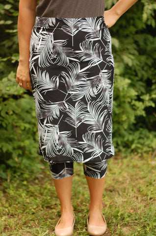Palm Print Swim Pencil Style Skirt with Built-in Leggings