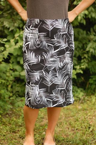 Palm Print Swim Pencil Style Skirt with Built-in Leggings