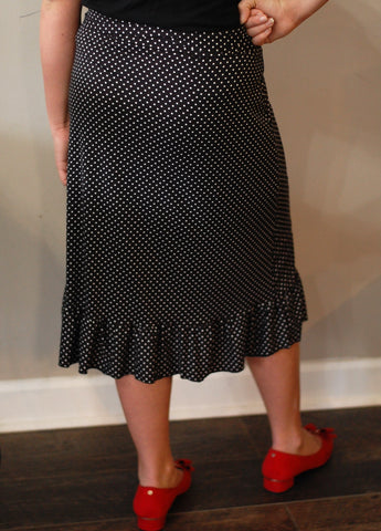 Black Polka Dot Faux Wrap Ruffle Skirt with Built in Shorts