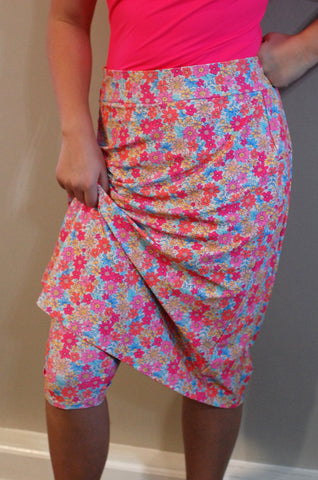 Pink Floral Swim Skirt with Side Pockets