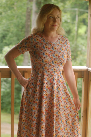 Cotton Sunflower  Floral Nursing Friendly Twirl Dress