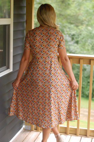 Cotton Sunflower  Floral Nursing Friendly Twirl Dress