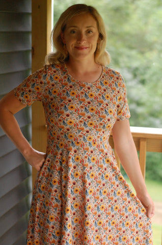 Cotton Sunflower  Floral Nursing Friendly Twirl Dress