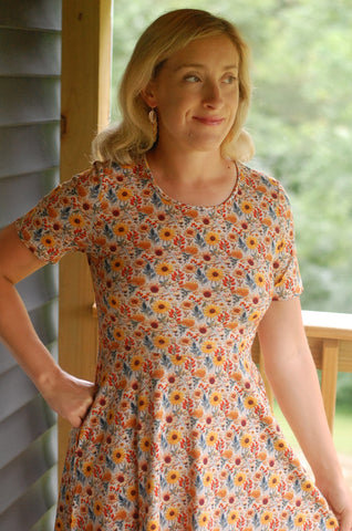 Cotton Sunflower  Floral Nursing Friendly Twirl Dress